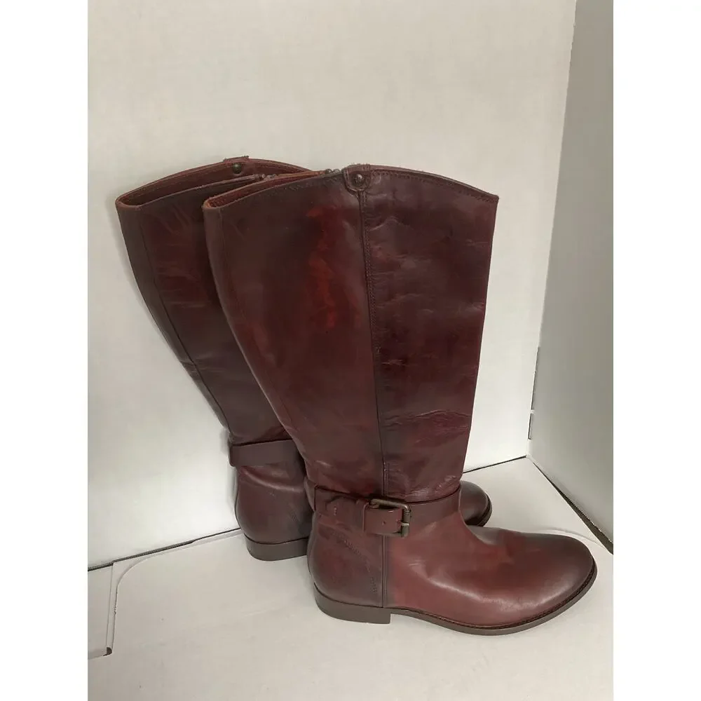 Frye - Melissa - Moto/Riding Tall boots - Redwood Brown Distressed Leather - 8B